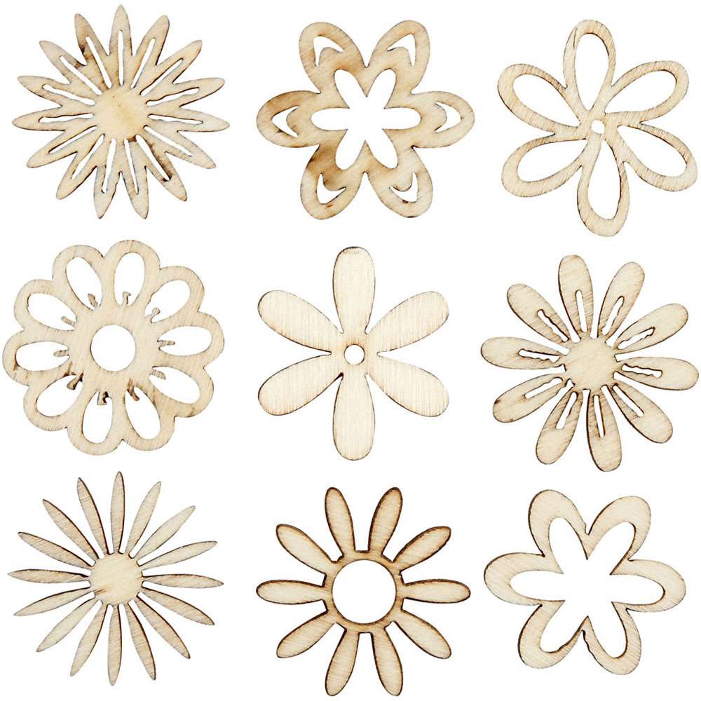 Wooden Decorations – Flowers (45pcs) – Carnation Crafts